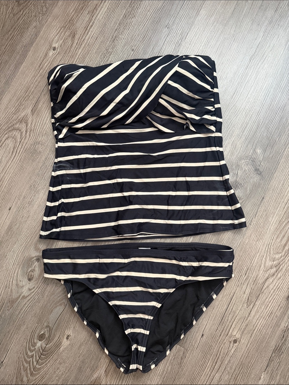 Liz Claiborne Black and White Striped Tankini Bikini